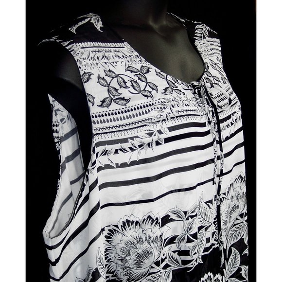 NEW Avenue 30/32 Floral Striped Layered Tank Top Black & White - Picture 8 of 16